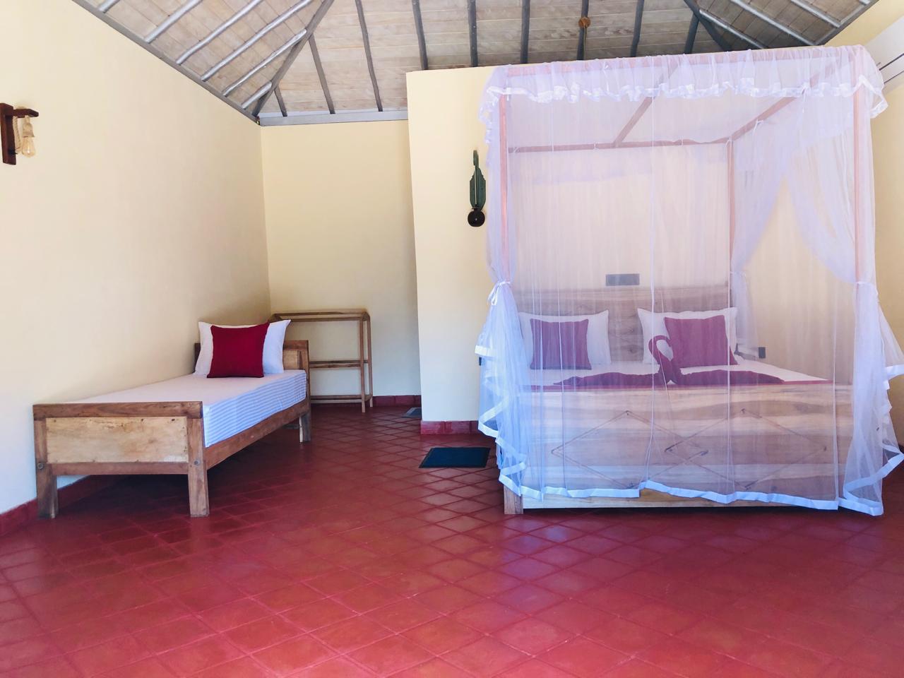 Room with mosquito net